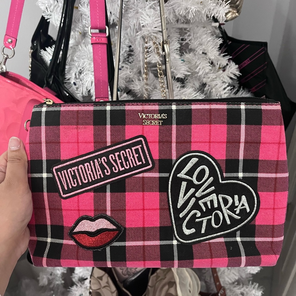 Victoria's Secret Pink and Black Plaid Cosmetic Bag